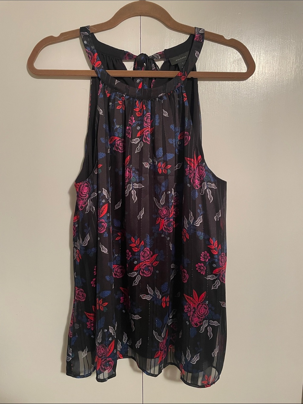 Halogen, Sleeveless Black Floral Halter Top Size L (not 1)